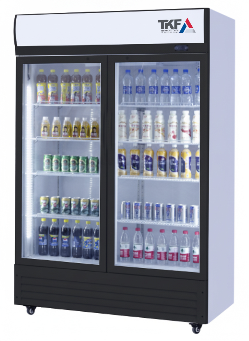 Upright display refrigerator for grocery stores